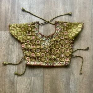 Mandala Green & Wine Sequin Embroidered Crop Top